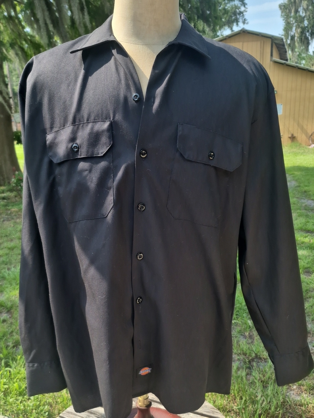 Dickies Flex Long Sleeve Button Up Front Black Large Utility Shirt Poly Cotton